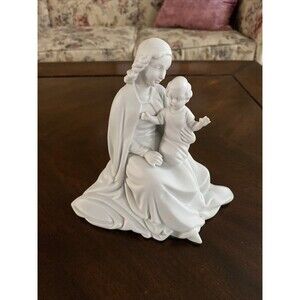 Vintage Bisque Porcelain Madonna Virgin Mary With Child Jesus Catholic Statue 7"